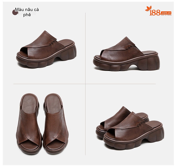 Dép Sục Nữ Da Mờ Hở Mũi Chiều Cao Đế Khoảng 5cm Màu Đen, Nâu chi tiết 16
