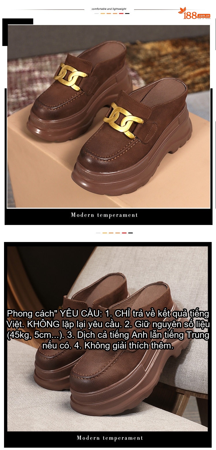 Dép Sục Nữ Da Thật Đế Xuồng Chiều Cao Đế Khoảng 6cm Màu Nâu, Đen chi tiết 4