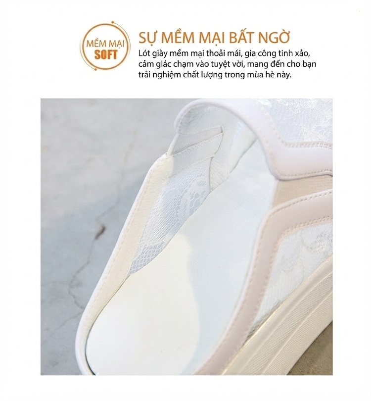 Dép Sục Nữ Da Tổng Hợp Lưới Hở Gót Thoáng Khí Chiều Cao Đế 6cm Màu Trắng, Đen chi tiết 6