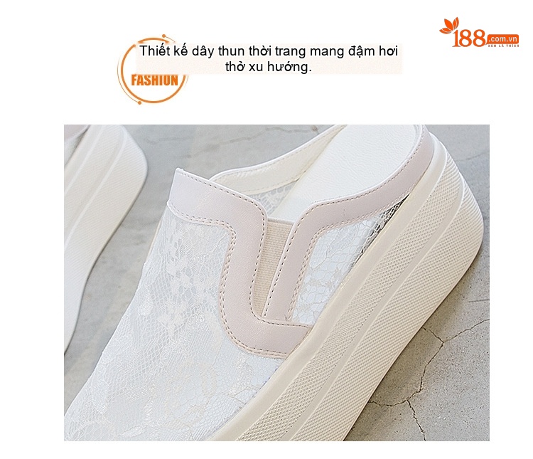 Dép Sục Nữ Da Tổng Hợp Lưới Hở Gót Thoáng Khí Chiều Cao Đế 6cm Màu Trắng, Đen chi tiết 8