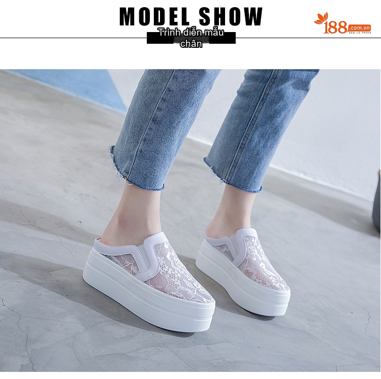 Dép Sục Nữ Da Tổng Hợp Lưới Hở Gót Thoáng Khí Chiều Cao Đế 6cm Màu Trắng, Đen chi tiết 9