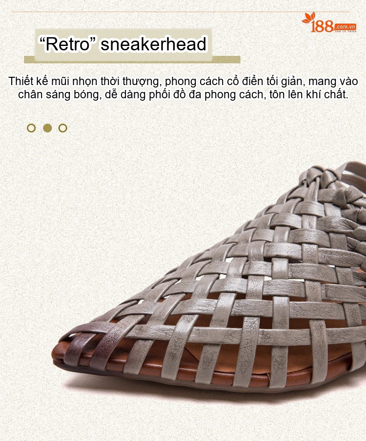 Dép Sục Nữ Đan Dây Thủ Công Bít Mũi Da Bò Chiều Cao Đế Khoảng 3cm Màu Kem chi tiết 4