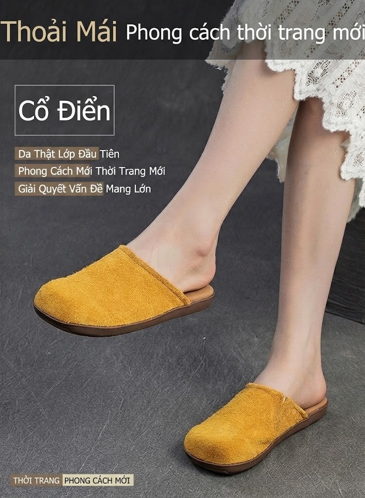Dép Sục Nữ Hở Gót Da Mờ Thoải Mái Chiều Cao Đế Khoảng 2cm Màu Nâu, Vàng, Xanh Lá chi tiết 1