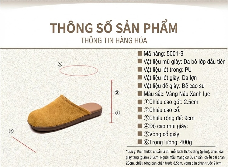 Dép Sục Nữ Hở Gót Da Mờ Thoải Mái Chiều Cao Đế Khoảng 2cm Màu Nâu, Vàng, Xanh Lá chi tiết 2