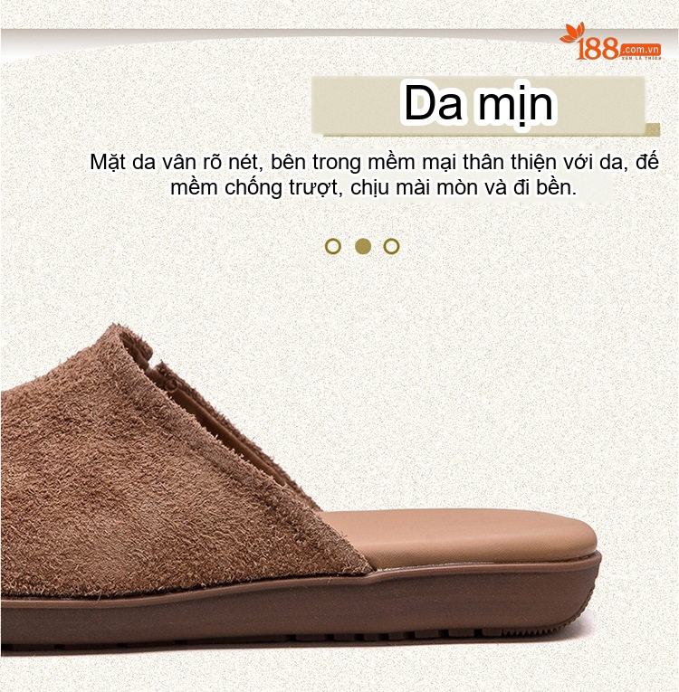Dép Sục Nữ Hở Gót Da Mờ Thoải Mái Chiều Cao Đế Khoảng 2cm Màu Nâu, Vàng, Xanh Lá chi tiết 3
