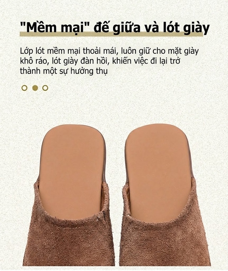Dép Sục Nữ Hở Gót Da Mờ Thoải Mái Chiều Cao Đế Khoảng 2cm Màu Nâu, Vàng, Xanh Lá chi tiết 6
