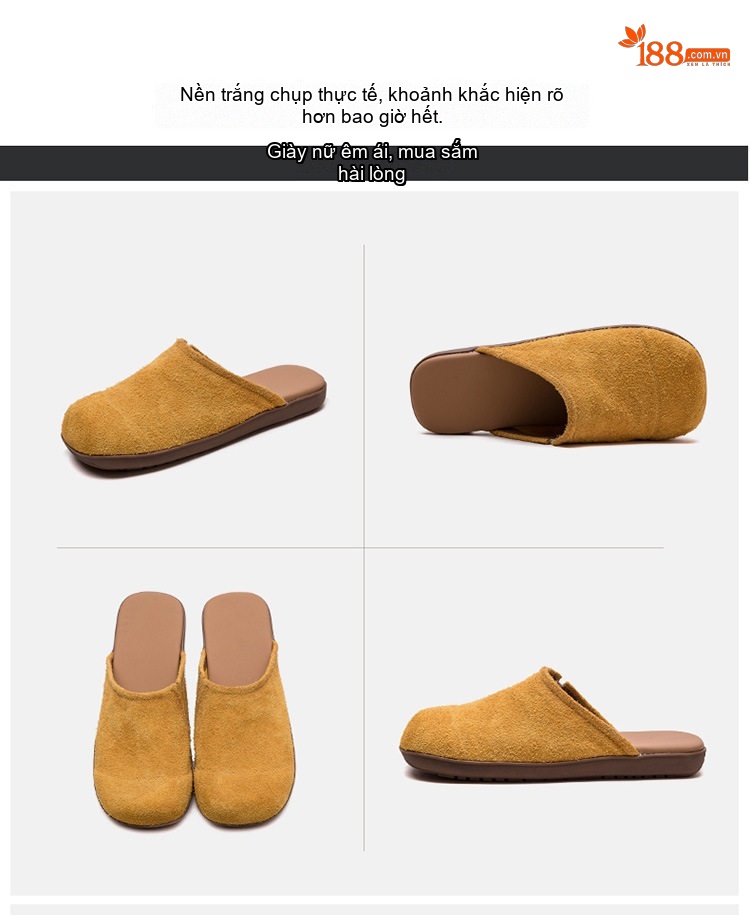 Dép Sục Nữ Hở Gót Da Mờ Thoải Mái Chiều Cao Đế Khoảng 2cm Màu Nâu, Vàng, Xanh Lá chi tiết 16