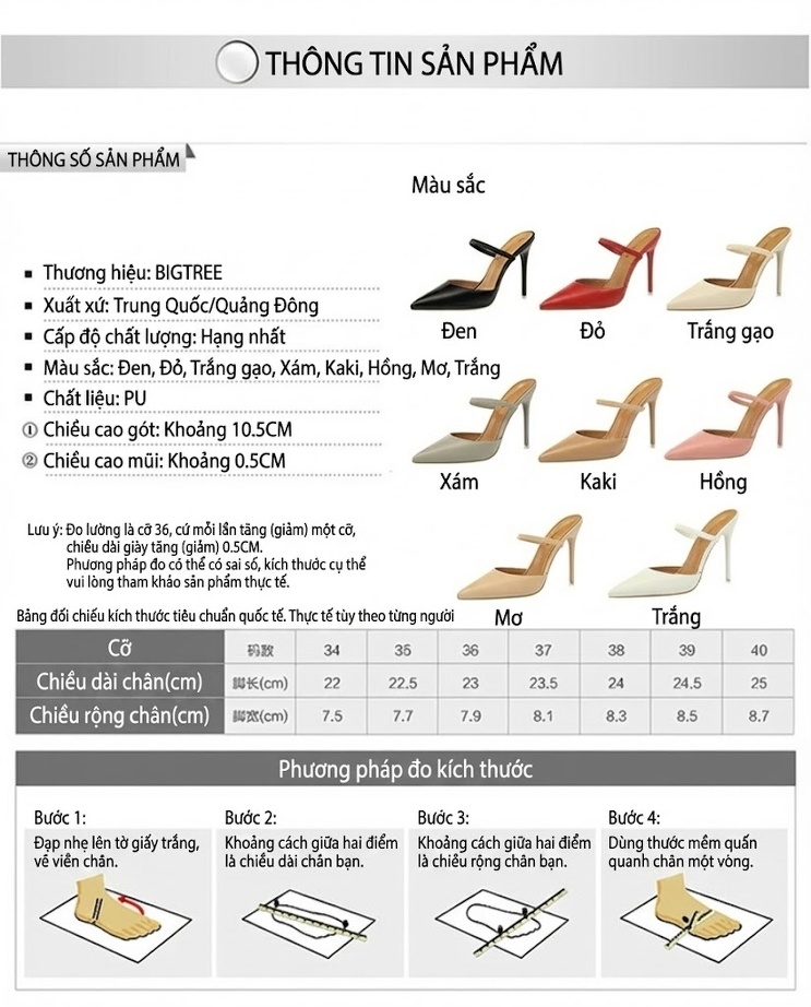 Dép Sục Nữ Hở Gót Mũi Nhọn Da Bóng Chiều Cao Đế Khoảng 8cm Màu Đen, Hồng, Kem, Trắng... chi tiết 1