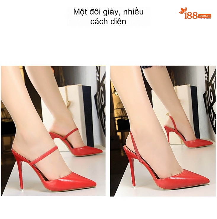 Dép Sục Nữ Hở Gót Mũi Nhọn Da Bóng Chiều Cao Đế Khoảng 8cm Màu Đen, Hồng, Kem, Trắng... chi tiết 2
