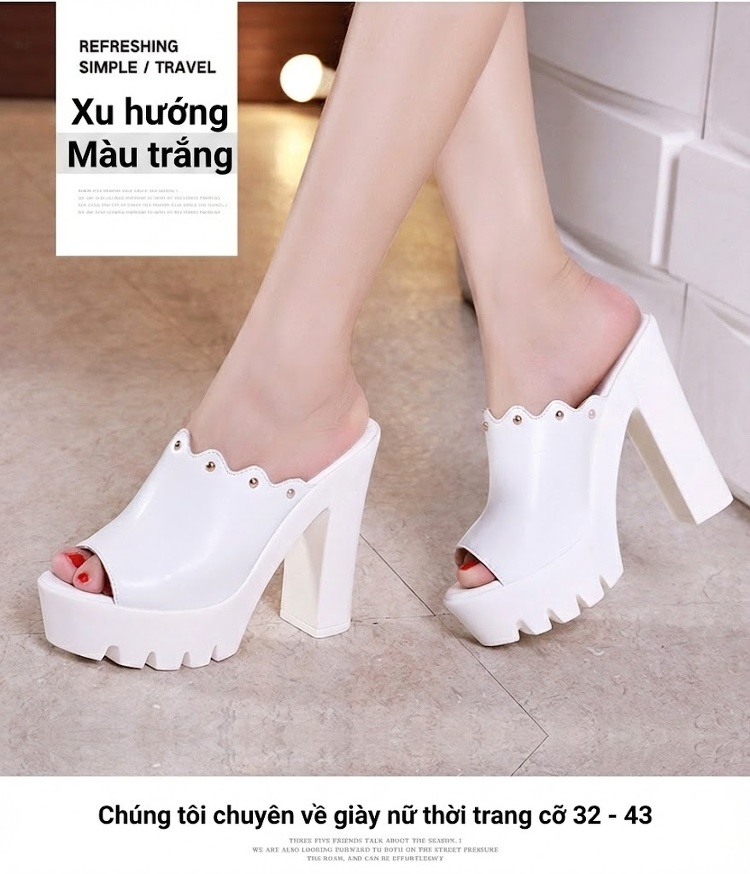 Dép Sục Nữ Hở Mũi Da Bóng Đế Xuồng Cao Gót Chiều Cao Đế Khoảng 8cm Màu Đen, Đỏ, Trắng chi tiết 10