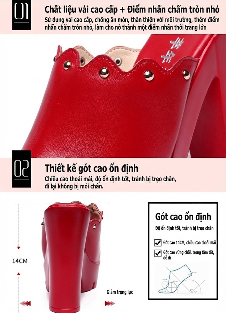 Dép Sục Nữ Hở Mũi Da Bóng Đế Xuồng Cao Gót Chiều Cao Đế Khoảng 8cm Màu Đen, Đỏ, Trắng chi tiết 5