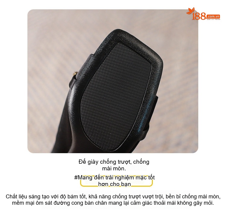 Dép Sục Nữ Hở Ngón Gót Cao Khoảng 7cm Đính Đá Phong Cách Cổ Điển Màu Đen, Vàng Kem chi tiết 6