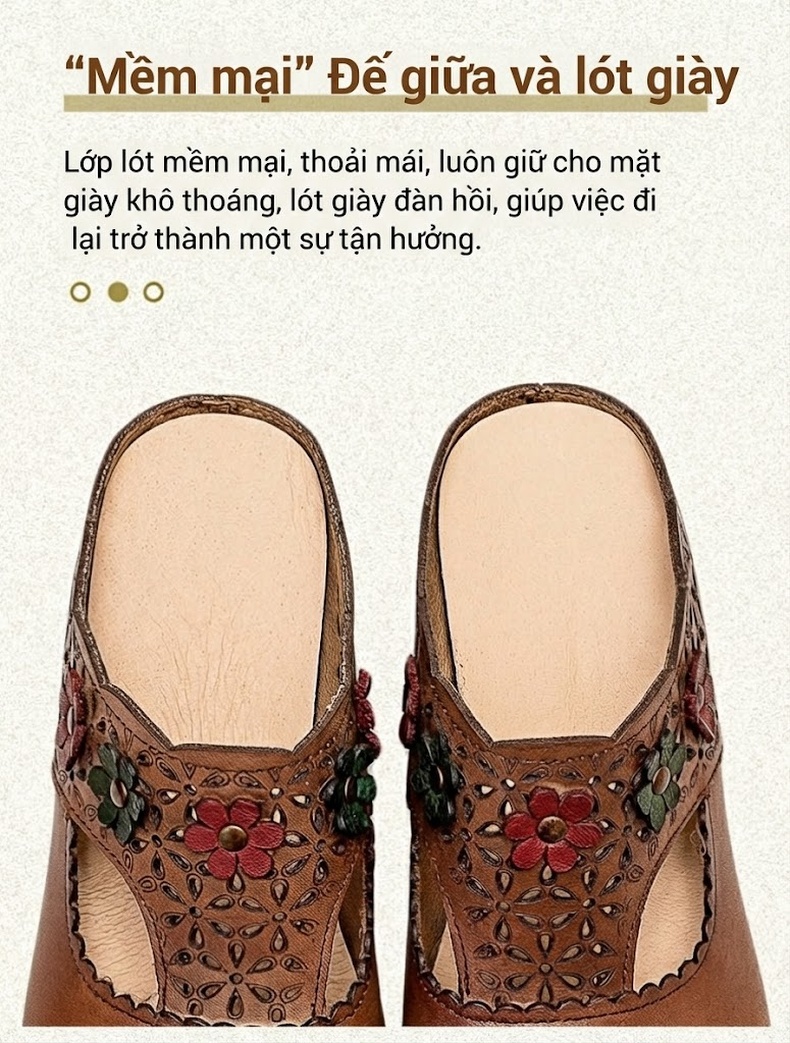 Dép Sục Nữ Họa Tiết Hoa Chiều Cao Đế Khoảng 5cm Màu Kem, Nâu chi tiết 5