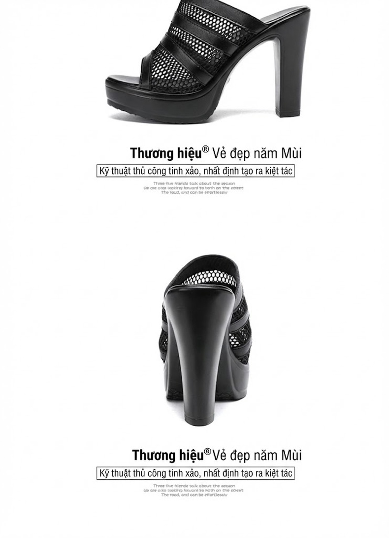 Dép Sục Nữ Quai Lưới Hở Mũi Đế Xuồng Chiều Cao Đế Khoảng 7cm Màu Đen, Trắng chi tiết 14