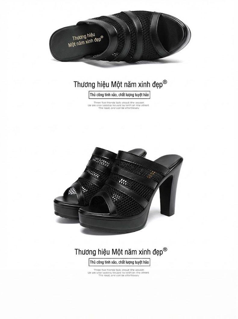 Dép Sục Nữ Quai Lưới Hở Mũi Đế Xuồng Chiều Cao Đế Khoảng 7cm Màu Đen, Trắng chi tiết 15