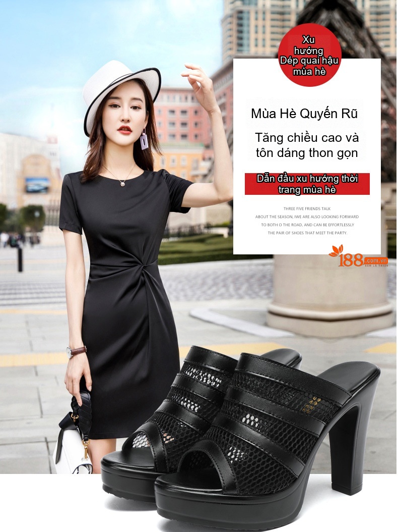 Dép Sục Nữ Quai Lưới Hở Mũi Đế Xuồng Chiều Cao Đế Khoảng 7cm Màu Đen, Trắng chi tiết 1
