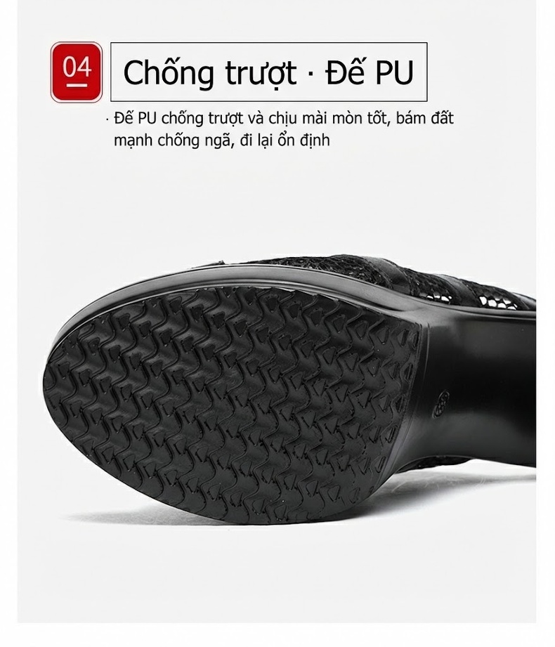 Dép Sục Nữ Quai Lưới Hở Mũi Đế Xuồng Chiều Cao Đế Khoảng 7cm Màu Đen, Trắng chi tiết 7