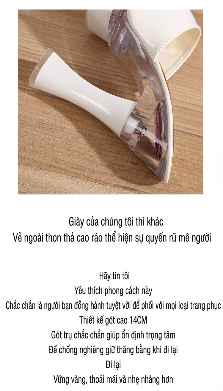 Dép Sục Nữ Quai Ngang Đế Xuồng Da Bóng Chiều Cao Đế 14cm Màu Đen, Đỏ, Trắng chi tiết 24