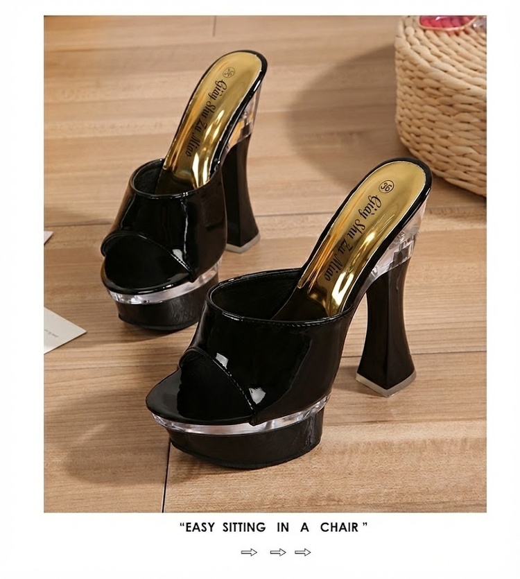 Dép Sục Nữ Quai Ngang Đế Xuồng Da Bóng Chiều Cao Đế 14cm Màu Đen, Đỏ, Trắng chi tiết 9