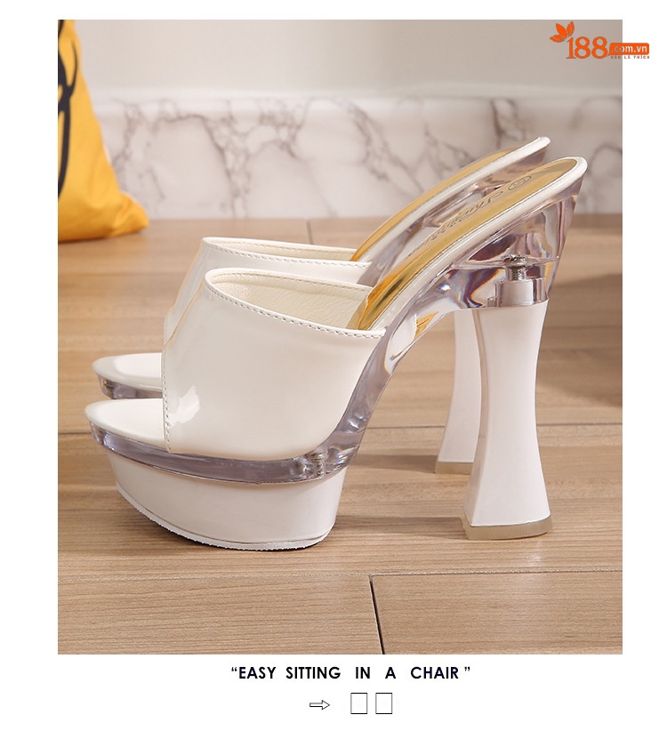 Dép Sục Nữ Quai Ngang Đế Xuồng Da Bóng Chiều Cao Đế 14cm Màu Đen, Đỏ, Trắng chi tiết 12