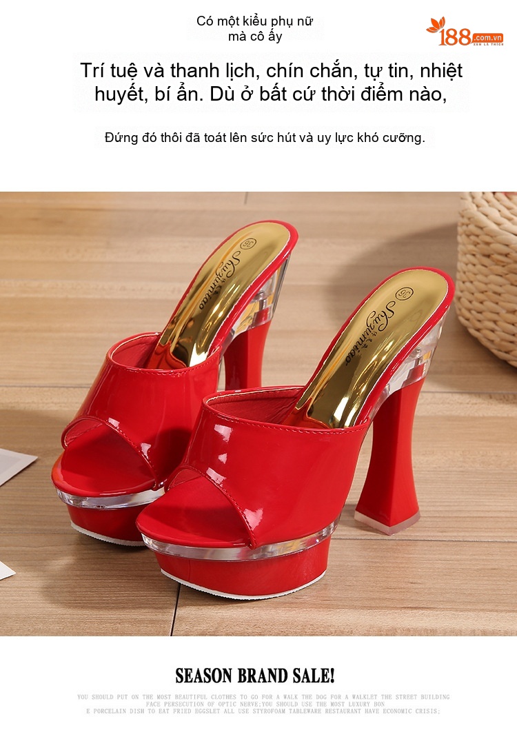 Dép Sục Nữ Quai Ngang Đế Xuồng Da Bóng Chiều Cao Đế 14cm Màu Đen, Đỏ, Trắng chi tiết 19