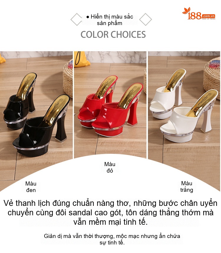 Dép Sục Nữ Quai Ngang Đế Xuồng Da Bóng Chiều Cao Đế 14cm Màu Đen, Đỏ, Trắng chi tiết 21