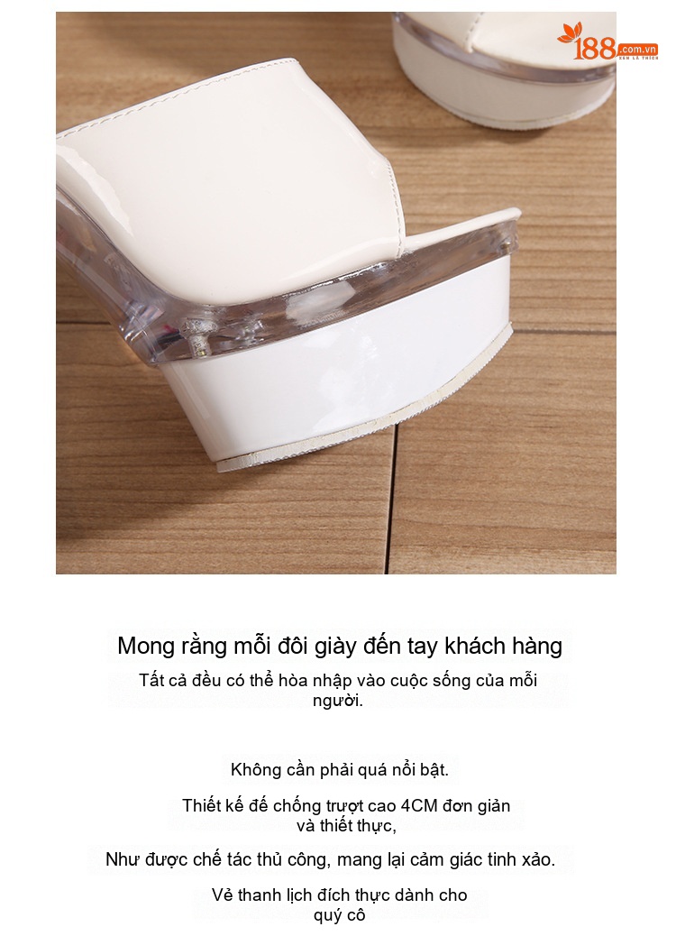 Dép Sục Nữ Quai Ngang Đế Xuồng Da Bóng Chiều Cao Đế 14cm Màu Đen, Đỏ, Trắng chi tiết 23
