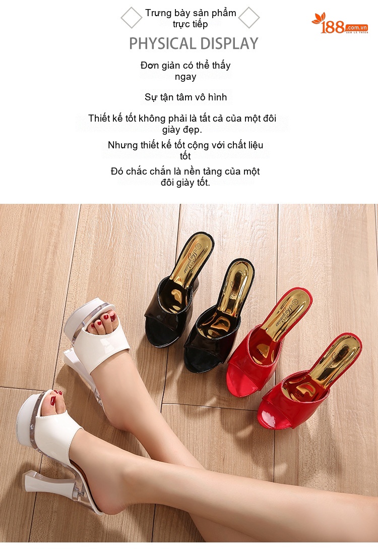 Dép Sục Nữ Quai Ngang Đế Xuồng Da Bóng Chiều Cao Đế 14cm Màu Đen, Đỏ, Trắng chi tiết 26