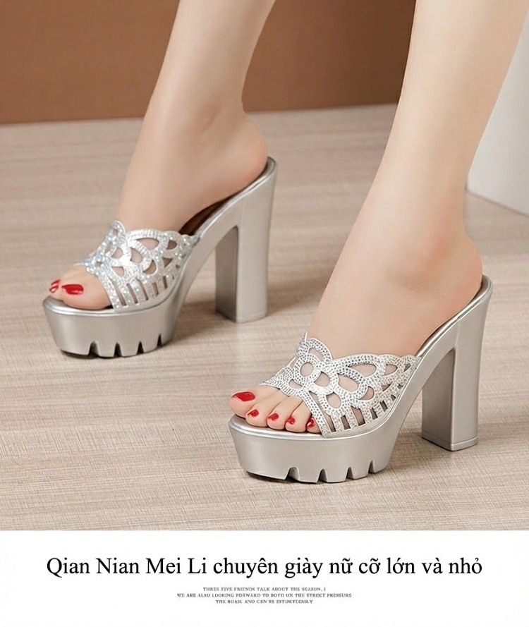Dép Sục Nữ Quai Ngang Hở Mũi Đế Xuồng Chiều Cao Đế Khoảng 8cm Màu Vàng, Đen, Bạc chi tiết 14
