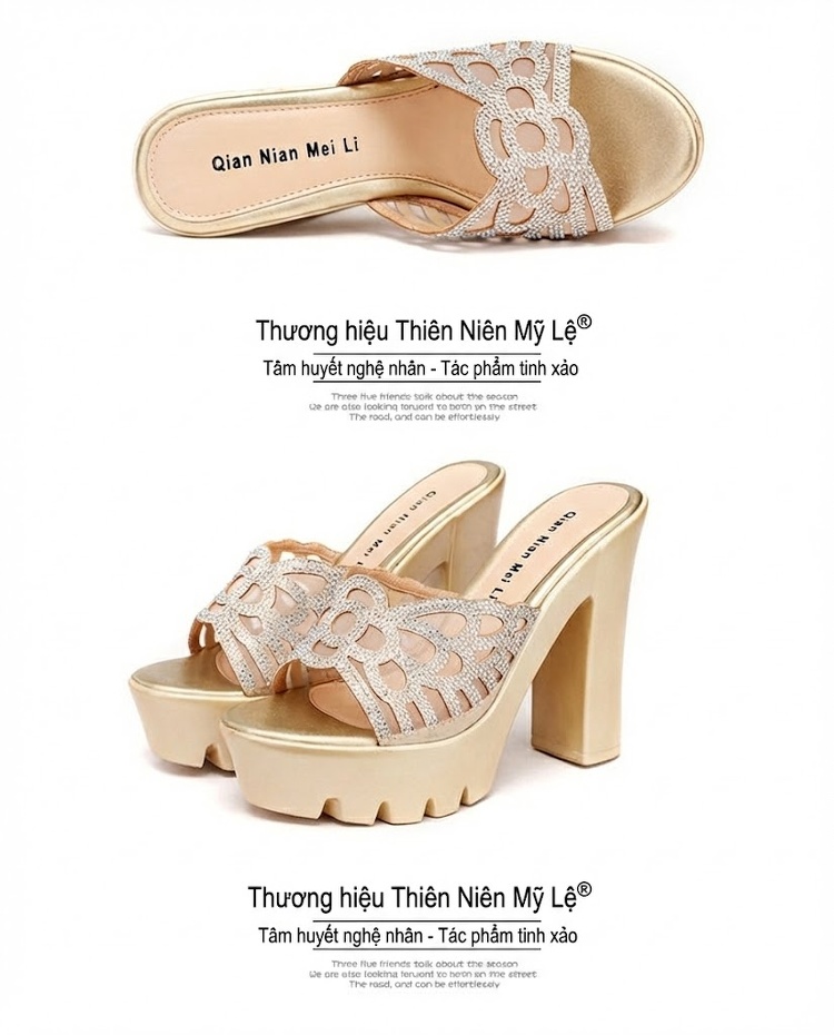 Dép Sục Nữ Quai Ngang Hở Mũi Đế Xuồng Chiều Cao Đế Khoảng 8cm Màu Vàng, Đen, Bạc chi tiết 17