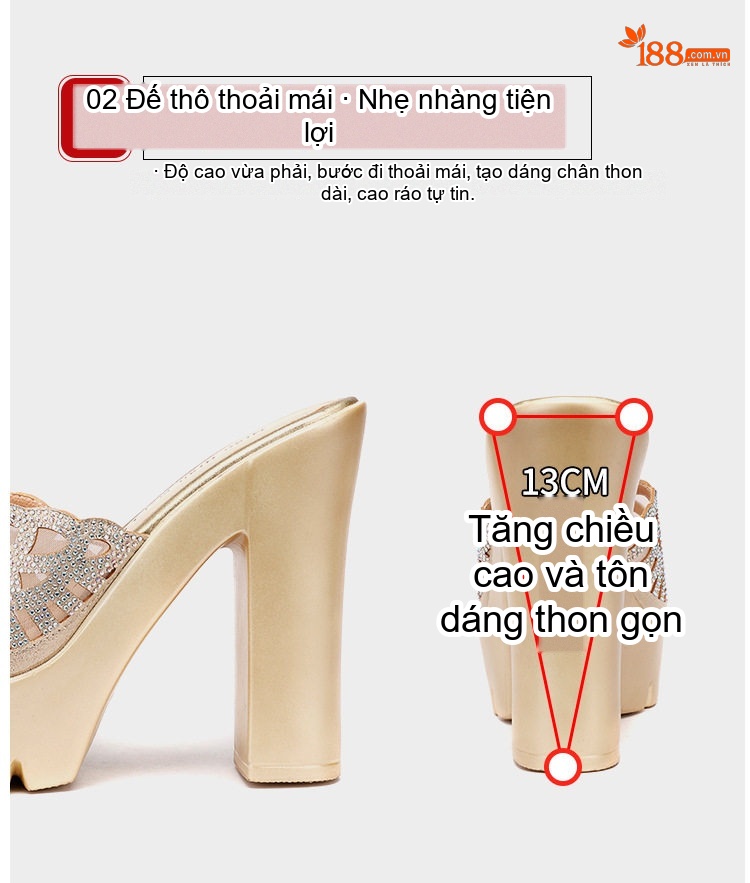Dép Sục Nữ Quai Ngang Hở Mũi Đế Xuồng Chiều Cao Đế Khoảng 8cm Màu Vàng, Đen, Bạc chi tiết 8