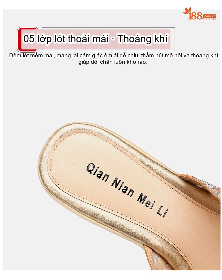 Dép Sục Nữ Quai Ngang Hở Mũi Đế Xuồng Chiều Cao Đế Khoảng 8cm Màu Vàng, Đen, Bạc chi tiết 9