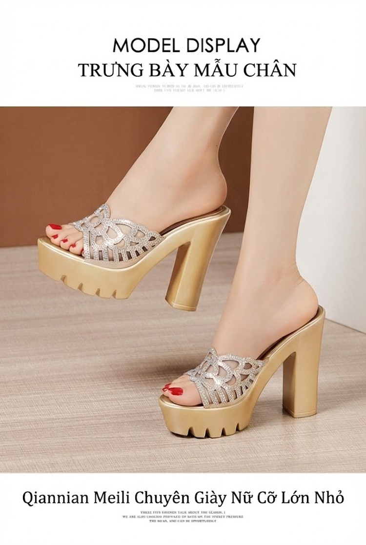Dép Sục Nữ Quai Ngang Hở Mũi Đế Xuồng Chiều Cao Đế Khoảng 8cm Màu Vàng, Đen, Bạc chi tiết 10