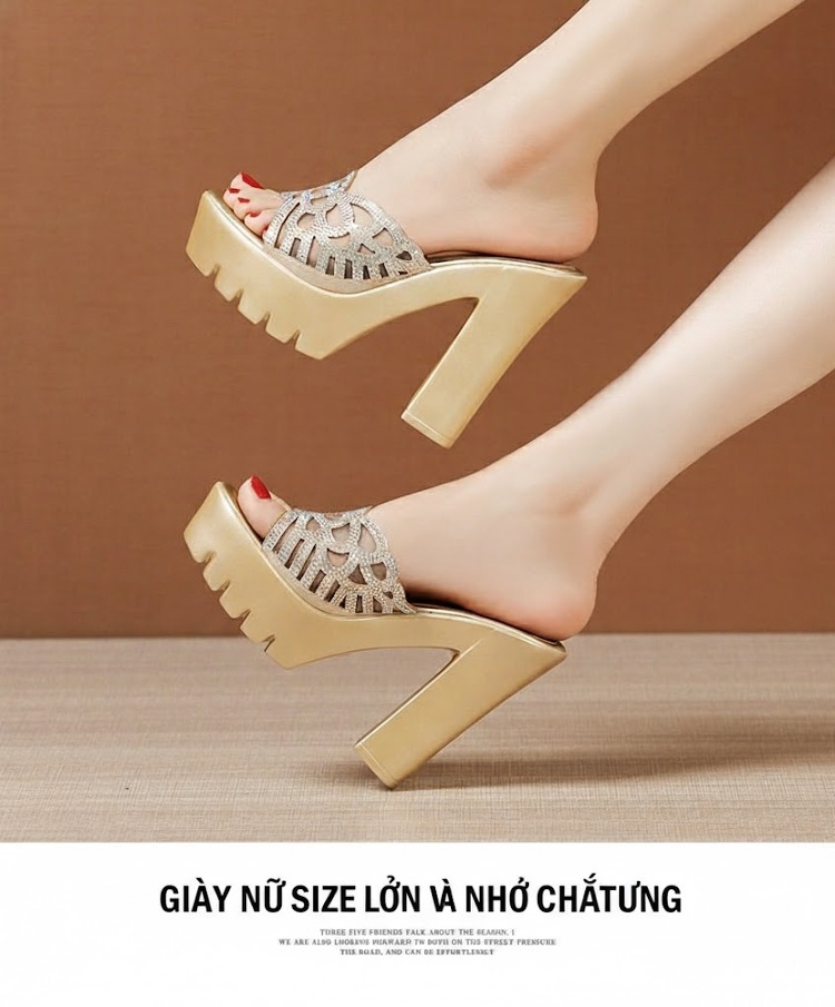 Dép Sục Nữ Quai Ngang Hở Mũi Đế Xuồng Chiều Cao Đế Khoảng 8cm Màu Vàng, Đen, Bạc chi tiết 13