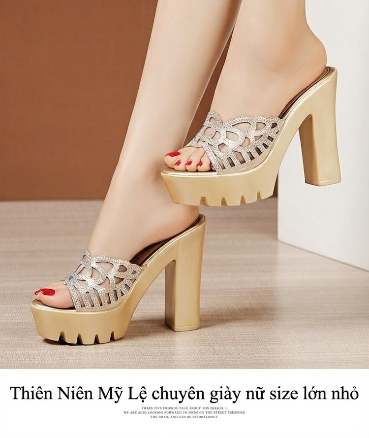Dép Sục Nữ Quai Ngang Hở Mũi Đế Xuồng Chiều Cao Đế Khoảng 8cm Màu Vàng, Đen, Bạc chi tiết 12