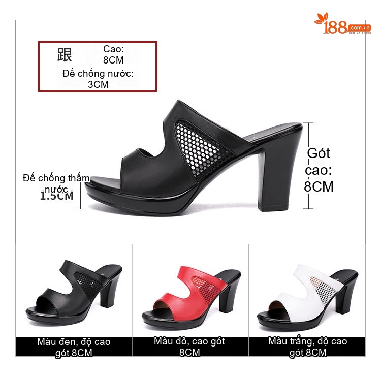 Dép Sục Nữ Quai Ngang Lưới Hở Chiều Cao Đế Khoảng 7cm Màu Đen, Trắng, Đỏ chi tiết 5