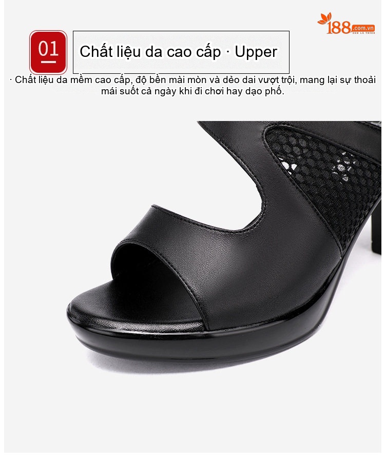Dép Sục Nữ Quai Ngang Lưới Hở Chiều Cao Đế Khoảng 7cm Màu Đen, Trắng, Đỏ chi tiết 7