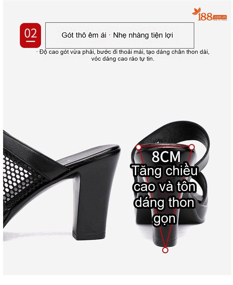 Dép Sục Nữ Quai Ngang Lưới Hở Chiều Cao Đế Khoảng 7cm Màu Đen, Trắng, Đỏ chi tiết 8