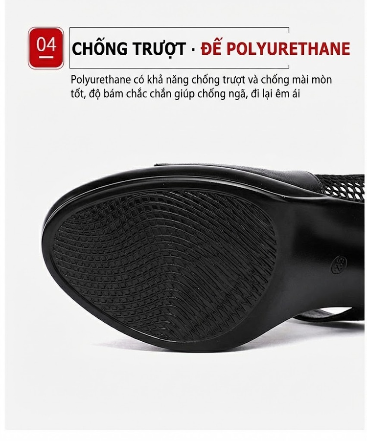 Dép Sục Nữ Quai Ngang Lưới Hở Chiều Cao Đế Khoảng 7cm Màu Đen, Trắng, Đỏ chi tiết 10