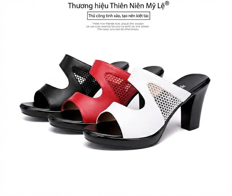 Dép Sục Nữ Quai Ngang Lưới Hở Chiều Cao Đế Khoảng 7cm Màu Đen, Trắng, Đỏ chi tiết 19