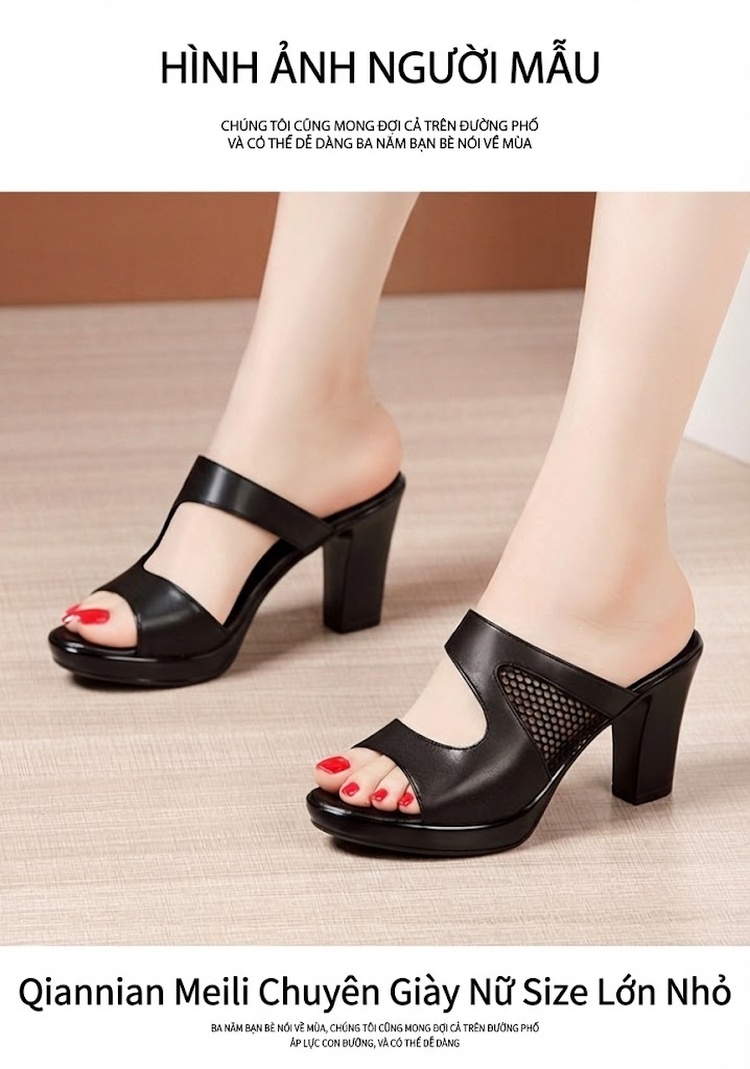 Dép Sục Nữ Quai Ngang Lưới Hở Chiều Cao Đế Khoảng 7cm Màu Đen, Trắng, Đỏ chi tiết 11