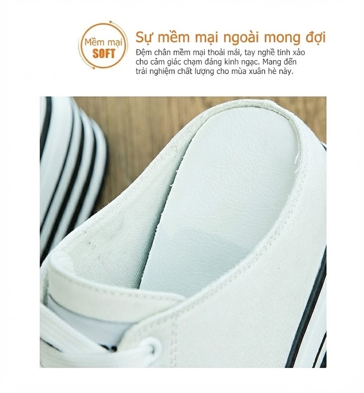 Dép Sục Nữ Vải Canvas Mũi Tròn Có Dây Chiều Cao Đế Khoảng 6cm Màu Trắng, Đen chi tiết 6