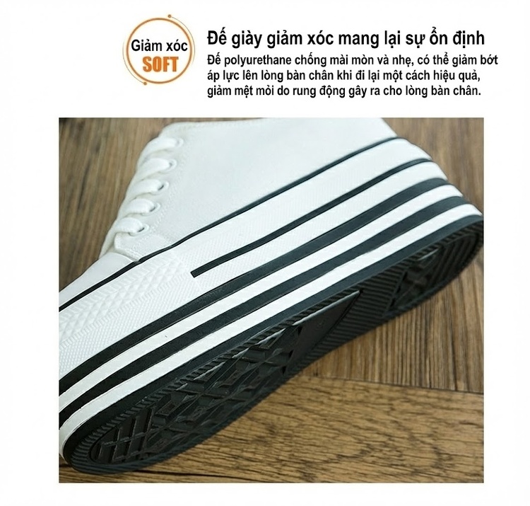 Dép Sục Nữ Vải Canvas Mũi Tròn Có Dây Chiều Cao Đế Khoảng 6cm Màu Trắng, Đen chi tiết 7
