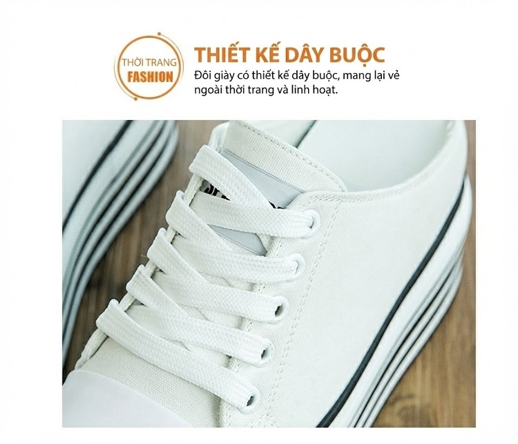 Dép Sục Nữ Vải Canvas Mũi Tròn Có Dây Chiều Cao Đế Khoảng 6cm Màu Trắng, Đen chi tiết 8
