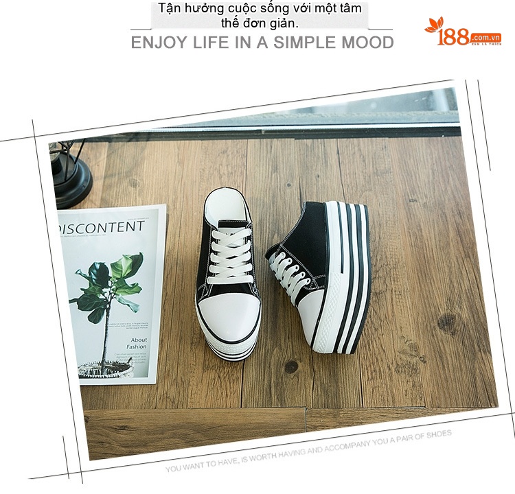 Dép Sục Nữ Vải Canvas Mũi Tròn Có Dây Chiều Cao Đế Khoảng 6cm Màu Trắng, Đen chi tiết 16