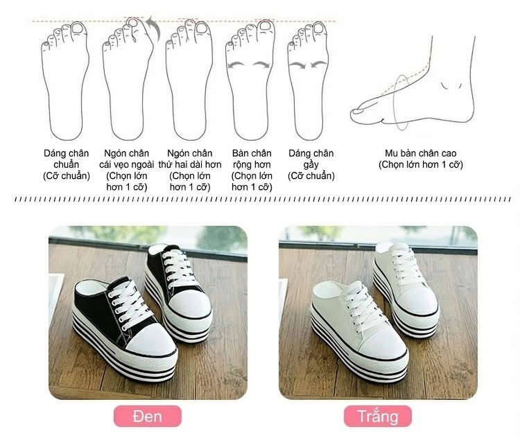 Dép Sục Nữ Vải Canvas Mũi Tròn Có Dây Chiều Cao Đế Khoảng 6cm Màu Trắng, Đen chi tiết 4