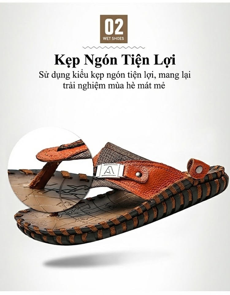 Dép Xỏ Ngón Nam Quai Da Chiều Cao Đế Khoảng 2cm Màu Đen, Nâu chi tiết 2