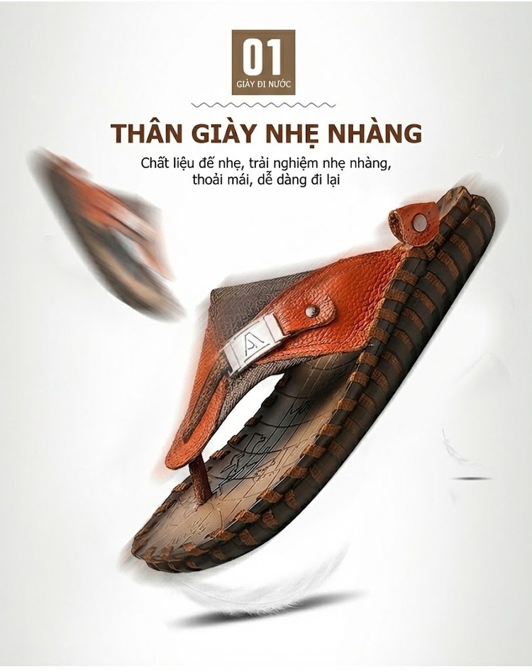 Dép Xỏ Ngón Nam Quai Da Chiều Cao Đế Khoảng 2cm Màu Đen, Nâu chi tiết 1