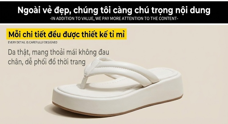 Dép Xỏ Ngón Nữ Đế Dày Chiều Cao Đế Khoảng 4cm Da Bóng Đi Biển Mùa Hè Màu Đen, Trắng chi tiết 9