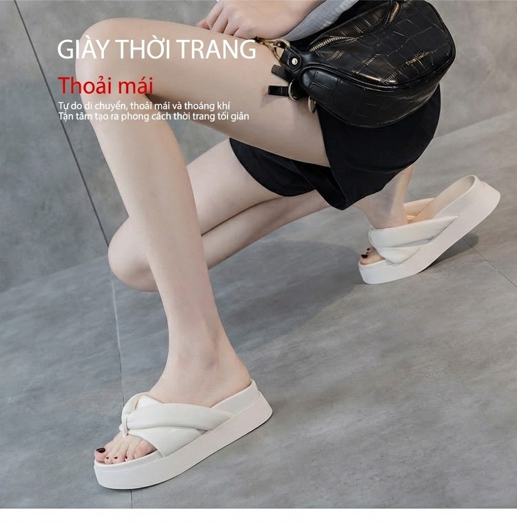 Dép Xỏ Ngón Nữ Đế Dày Chiều Cao Đế Khoảng 4cm Da Bóng Đi Biển Mùa Hè Màu Đen, Trắng chi tiết 13